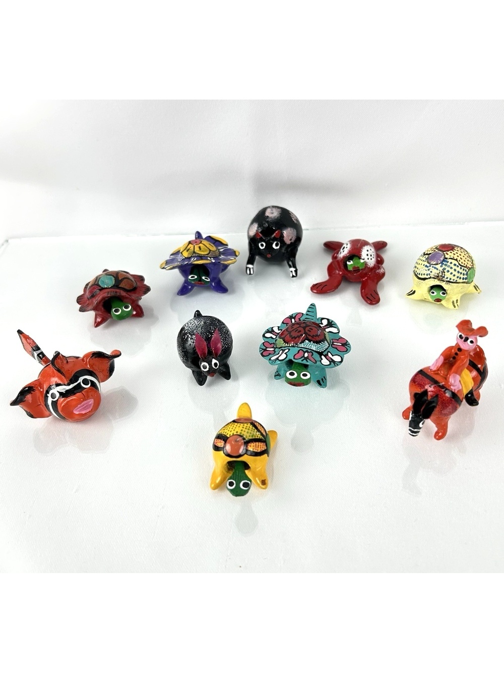 Mexican Alebrije Lot Bobble Head Hand-Made Folk Art Turtle Frog Fish